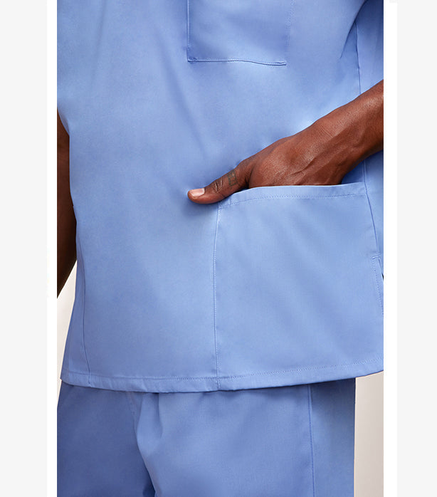 Poplin Unisex V-Neck Scrub Top - 3 Pockets with Pencil Slot, Half Sleeve